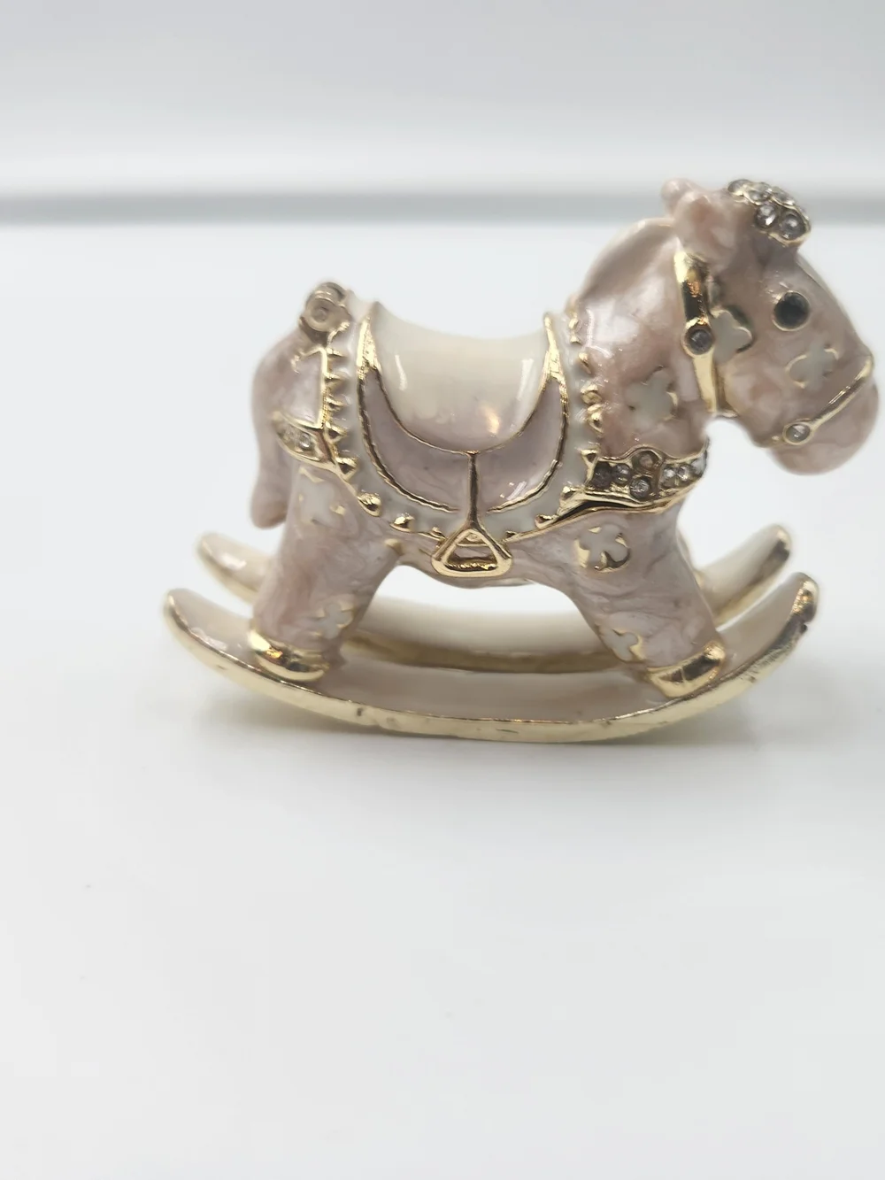 Pink Enamel Rocking Horse Brooch with Gold Accents